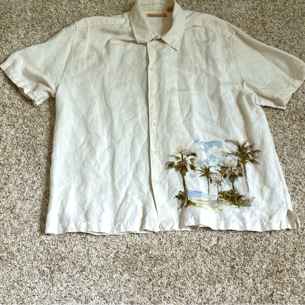 The Havanera Co. Cream Linen Shirt with Palm Tree Design